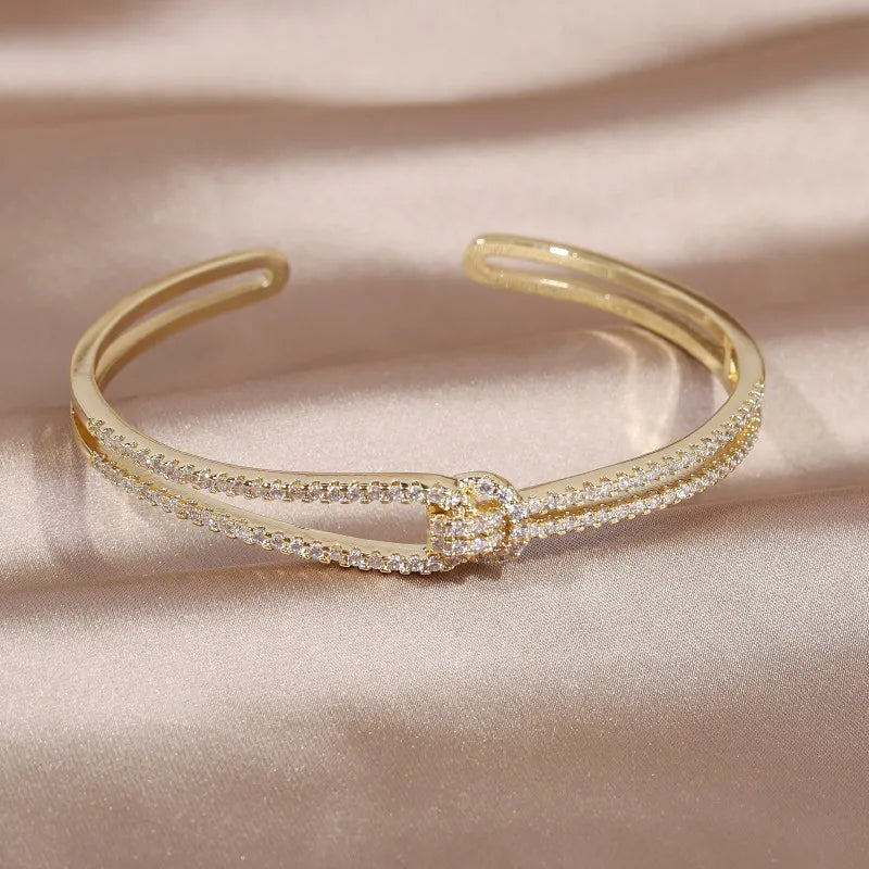 Gold Knot Crystal Bangle-GOLD-State of Style