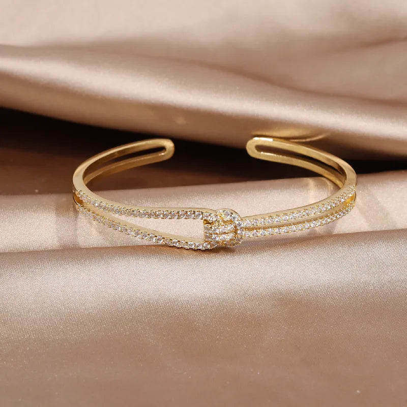 Gold Knot Crystal Bangle-GOLD-State of Style