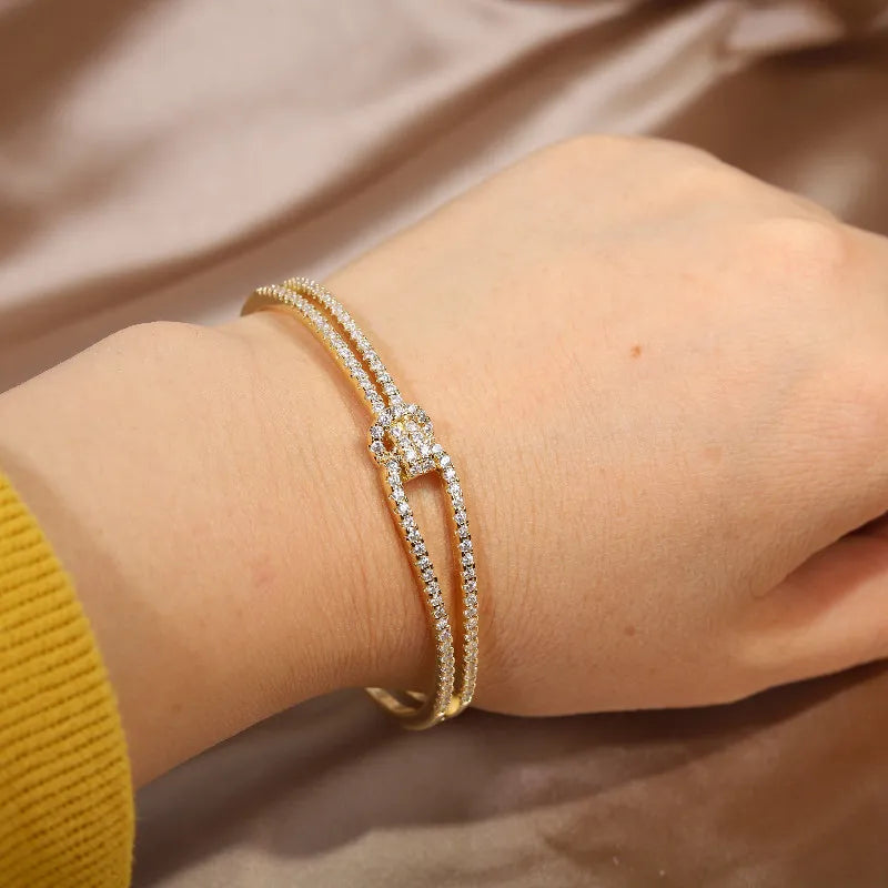Gold Knot Crystal Bangle-GOLD-State of Style