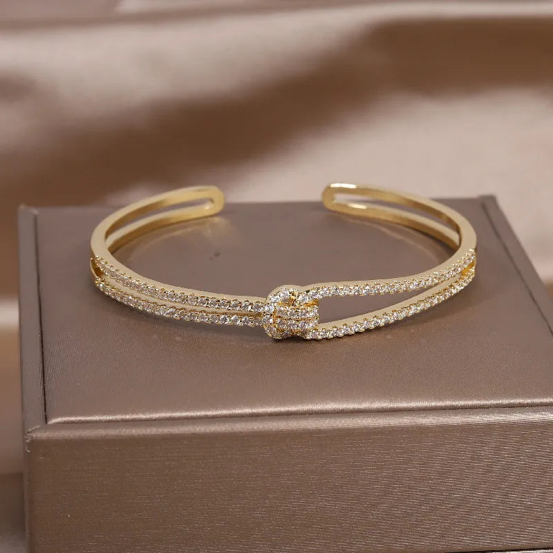 Gold Knot Crystal Bangle-GOLD-State of Style