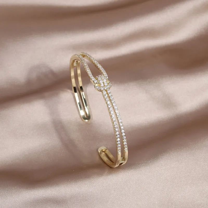 Gold Knot Crystal Bangle-GOLD-State of Style