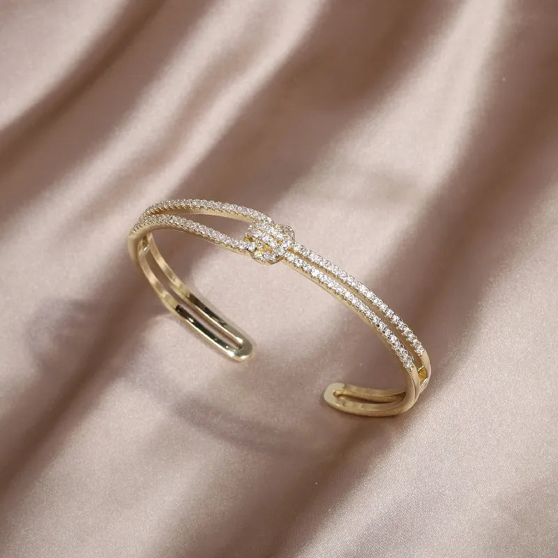 Gold Knot Crystal Bangle-GOLD-State of Style