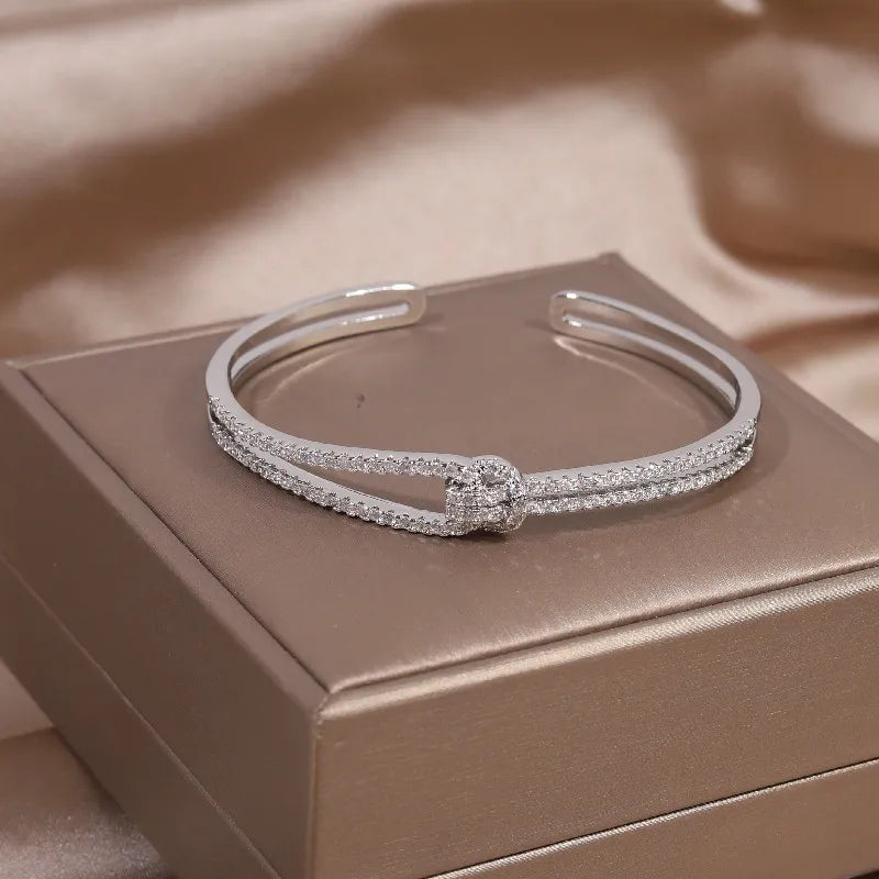 Gold Knot Crystal Bangle-SILBER-State of Style
