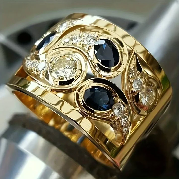 Gold Ring with Blue Vintage Crystals - Elara-6-State of Style