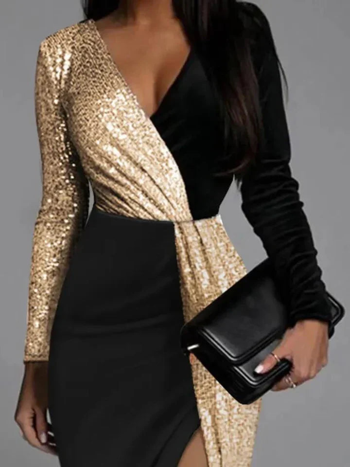Golden Glitter Dress - StarGlow-S-State of Style