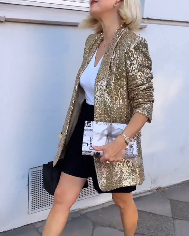 Golden Glitter Jacket with Sequins - Rosamund-Gold-S-State of Style