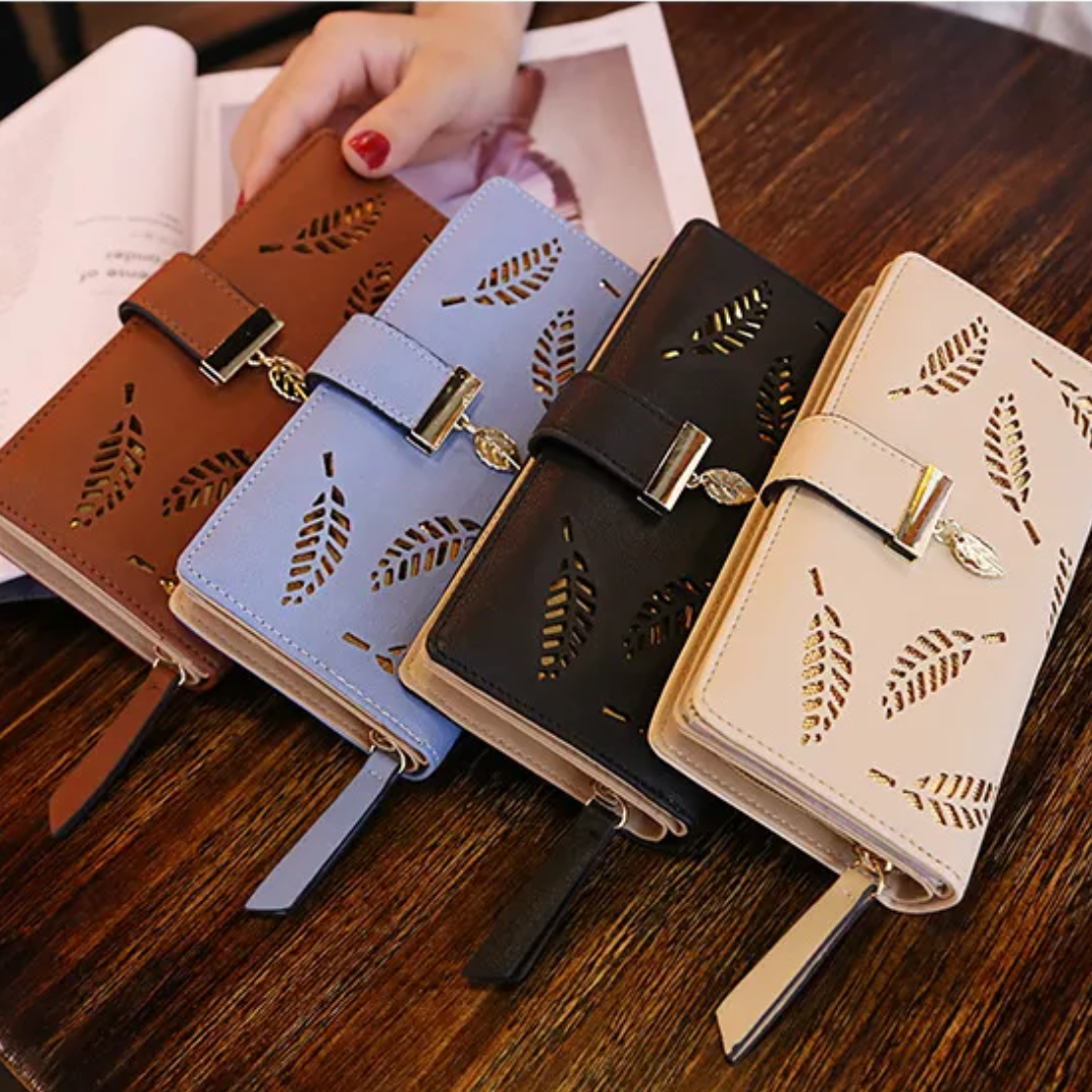 Golden Leaf PU Leather Wallet-Black-Long Wallet-State of Style