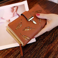Golden Leaf PU Leather Wallet-Coffee-Long Wallet-State of Style