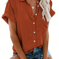 Grace Kraag Blouse | Comfortable Button Closure-Brick Red-S-State of Style
