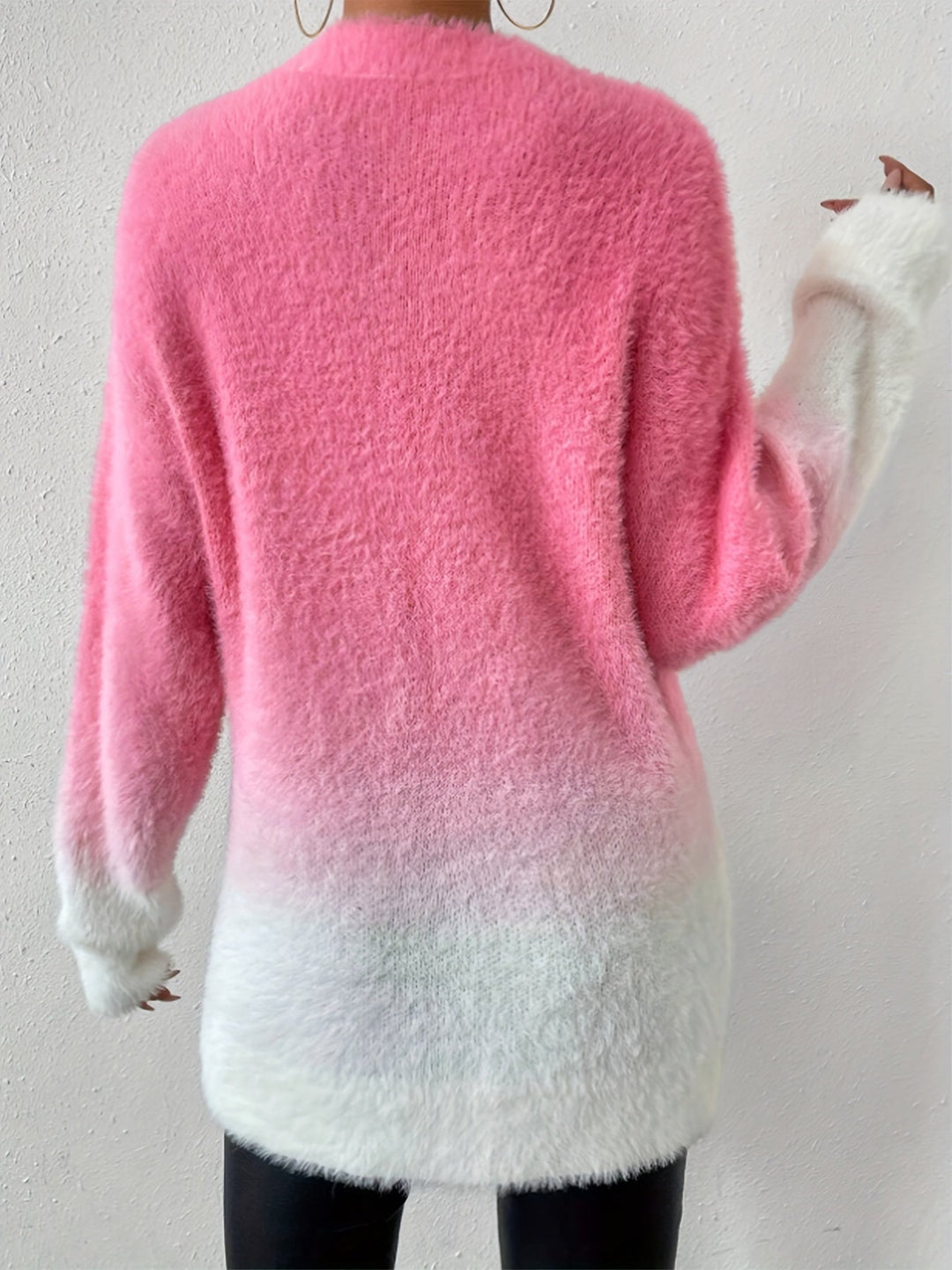 Graduated Color Crew Neck Fuzzy Sweater - Amara-S-State of Style
