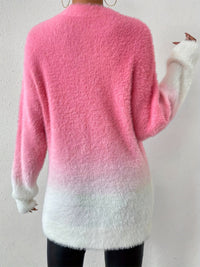 Graduated Color Crew Neck Fuzzy Sweater - Amara-S-State of Style