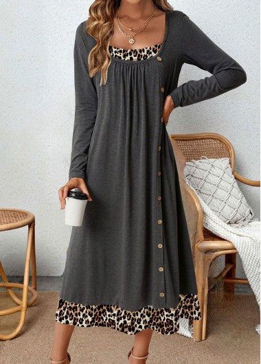 Grey Leopard Print A-line Dress - Hazel-S-State of Style