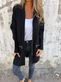 Half-Length Hooded Zip-Up Jacket - Isla-Black-S-State of Style