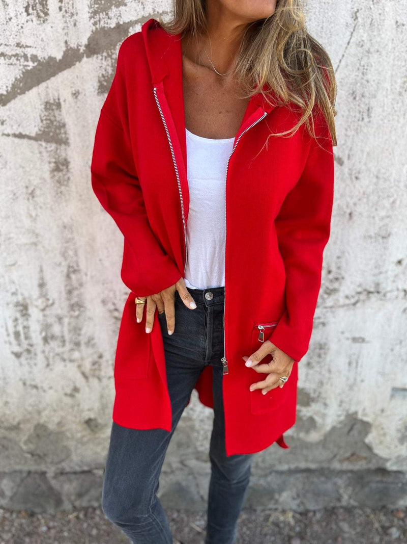 Half-Length Hooded Zip-Up Jacket - Isla-Grey-S-State of Style