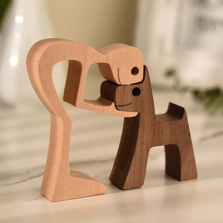 Hand-carved Dog Figurine - HeartBond-Man and puppy-State of Style