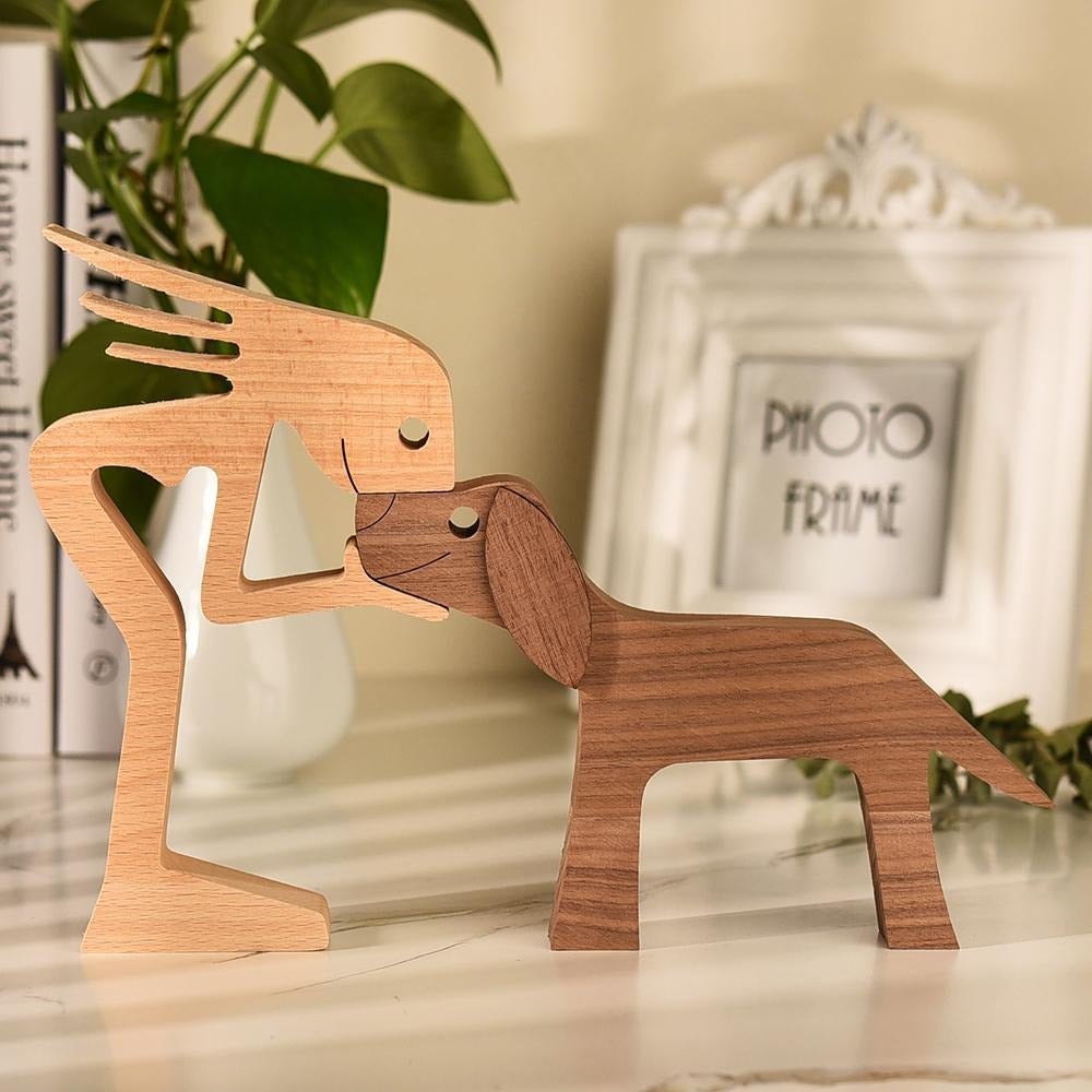Hand-carved Dog Figurine - HeartBond-Woman and dog-State of Style