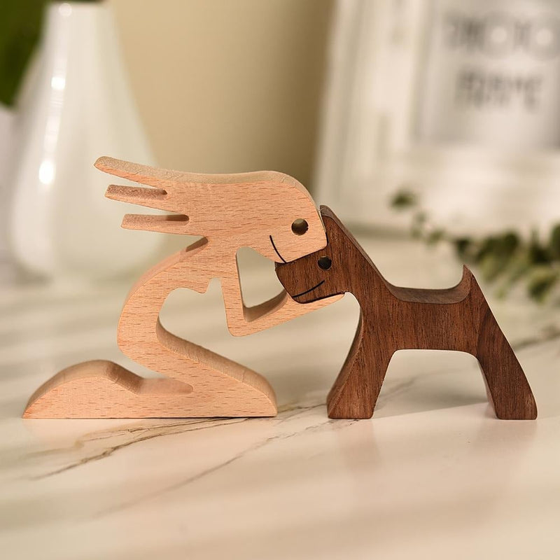 Hand-carved Dog Figurine - HeartBond-Woman and puppy-State of Style