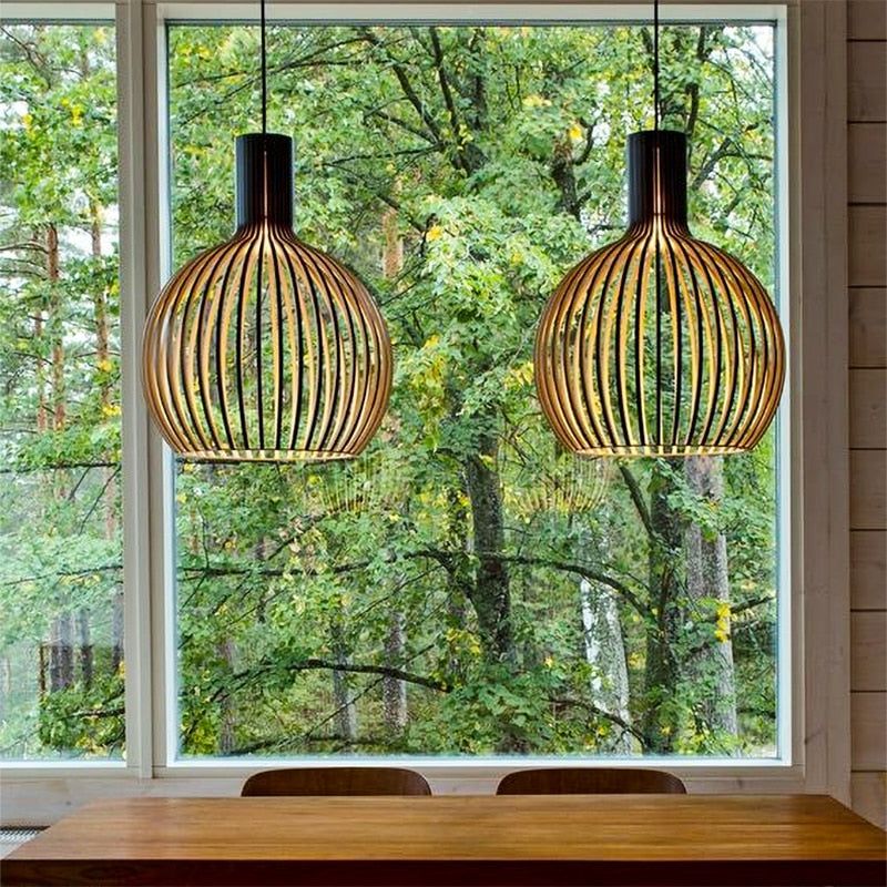 Handcrafted Wooden Pendant Light - RustikAura-23 cm-Black Exterior & Wooden Interior-State of Style