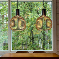 Handcrafted Wooden Pendant Light - RustikAura-23 cm-Black Exterior & Wooden Interior-State of Style