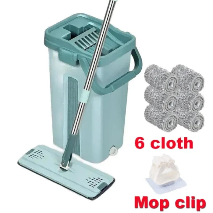 Hands-Free Flat Mop with Bucket - FlexiMop-Mop with 6 Pads-State of Style