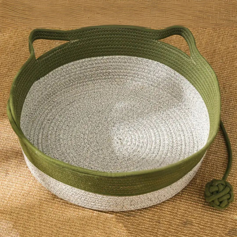 Handwoven Cotton Rope Bed for Cats - CozyNest-Green-S-State of Style