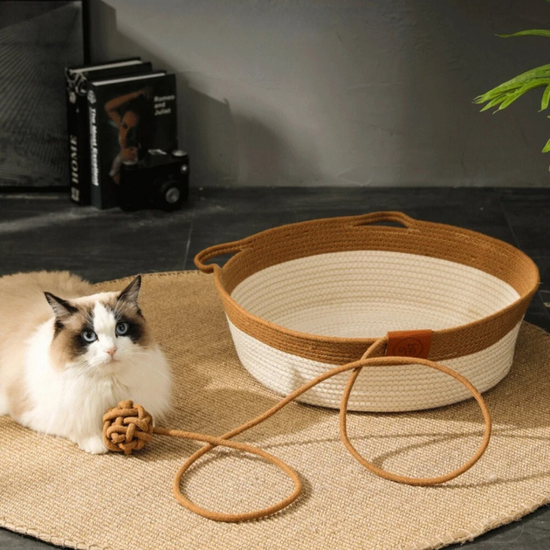 Handwoven Cotton Rope Bed for Cats - CozyNest-Khaki-S-State of Style