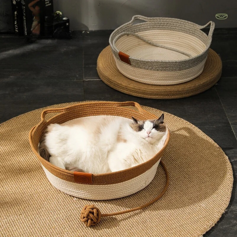 Handwoven Cotton Rope Bed for Cats - CozyNest-Khaki-S-State of Style