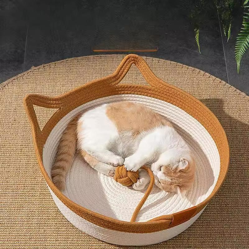 Handwoven Cotton Rope Bed for Cats - CozyNest-Khaki-S-State of Style
