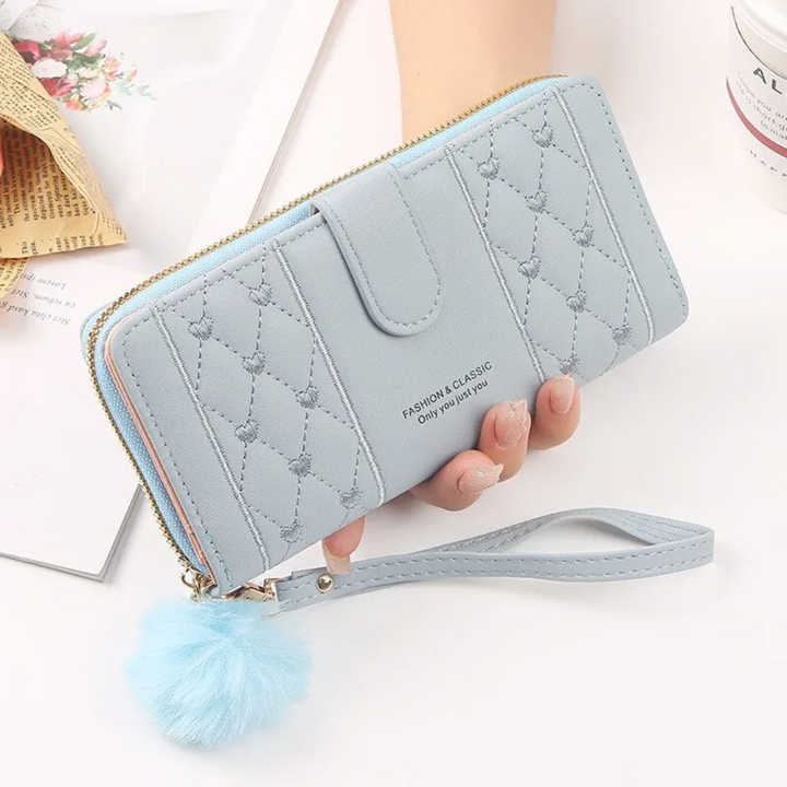 Heart-Embroidered Long Wrist Wallet-Blue-State of Style