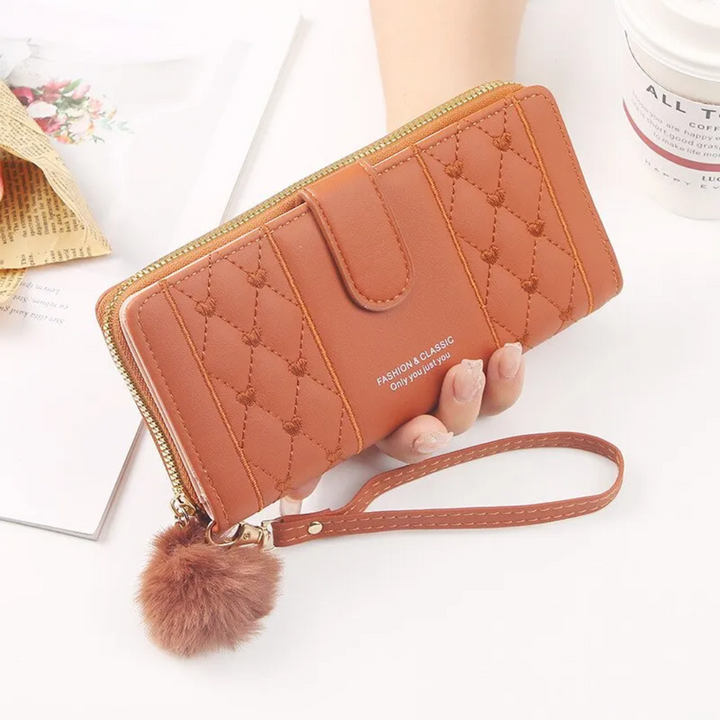 Heart-Embroidered Long Wrist Wallet-Brown-State of Style
