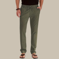 Helge | Men's Summer Trousers with Elastic Waistband-Army Green-M-State of Style