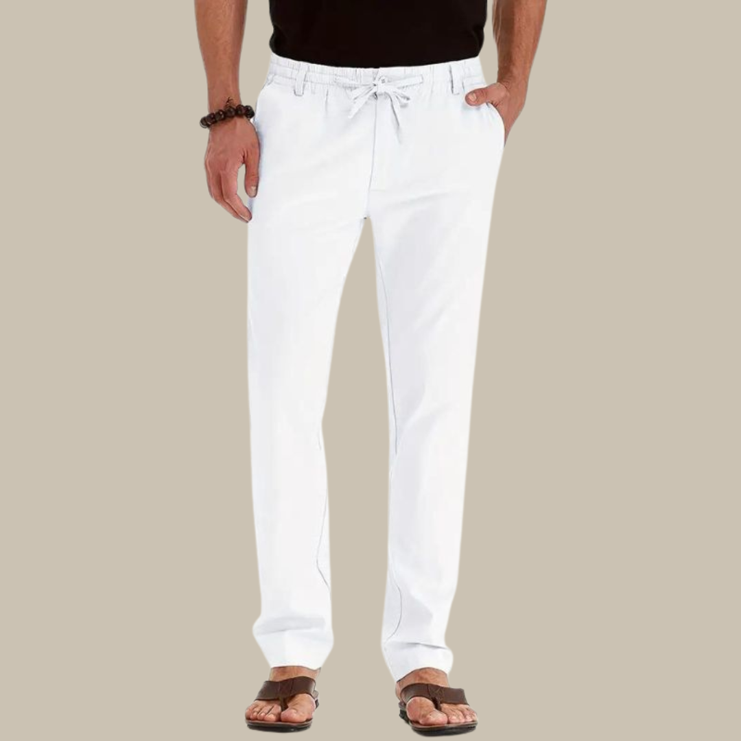 Helge | Men's Summer Trousers with Elastic Waistband-White-M-State of Style