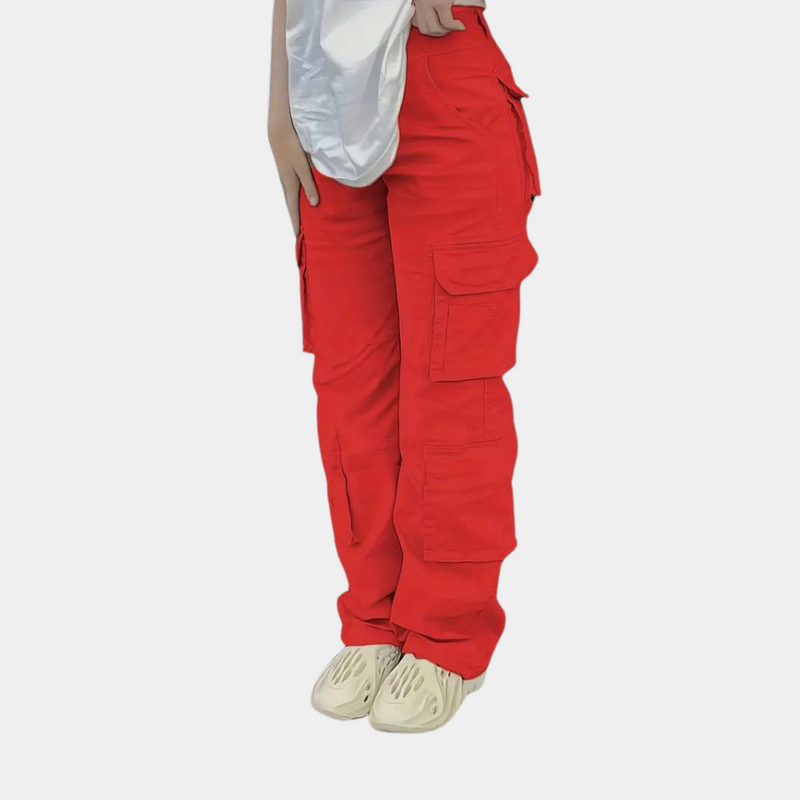 High-Waist Women's Cargo Pants - Amélie-Red-XS-State of Style