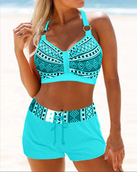 High-Waisted Bikini with Geometric Pattern – Serena-Blue-S-State of Style
