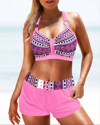High-Waisted Bikini with Geometric Pattern – Serena-Pink-S-State of Style