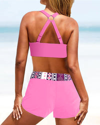 High-Waisted Bikini with Geometric Pattern – Serena-Pink-S-State of Style