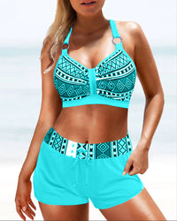High-Waisted Bikini with Geometric Pattern – Serena-Pink-S-State of Style