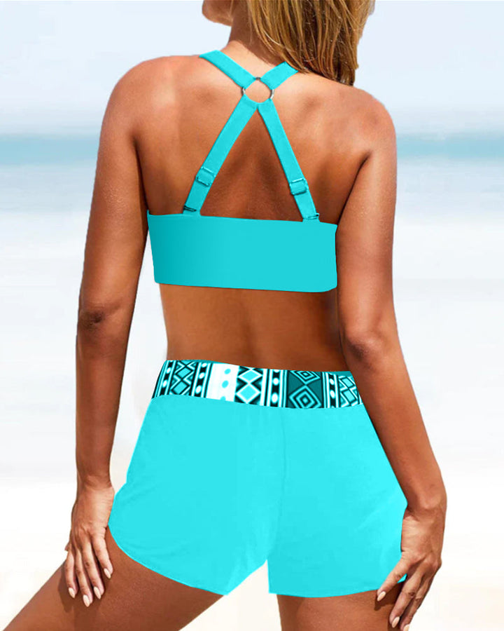 High-Waisted Bikini with Geometric Pattern – Serena-Pink-S-State of Style