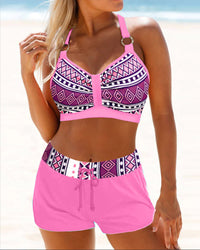 High-Waisted Bikini with Geometric Pattern – Serena-Pink-S-State of Style