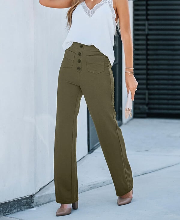 High-Waisted Elastic Casual Pants - Sophia-Green-S (36)-State of Style