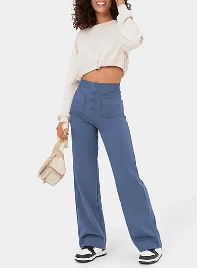 High-Waisted Elastic Casual Pants - Sophia-Light Blue-S (36)-State of Style