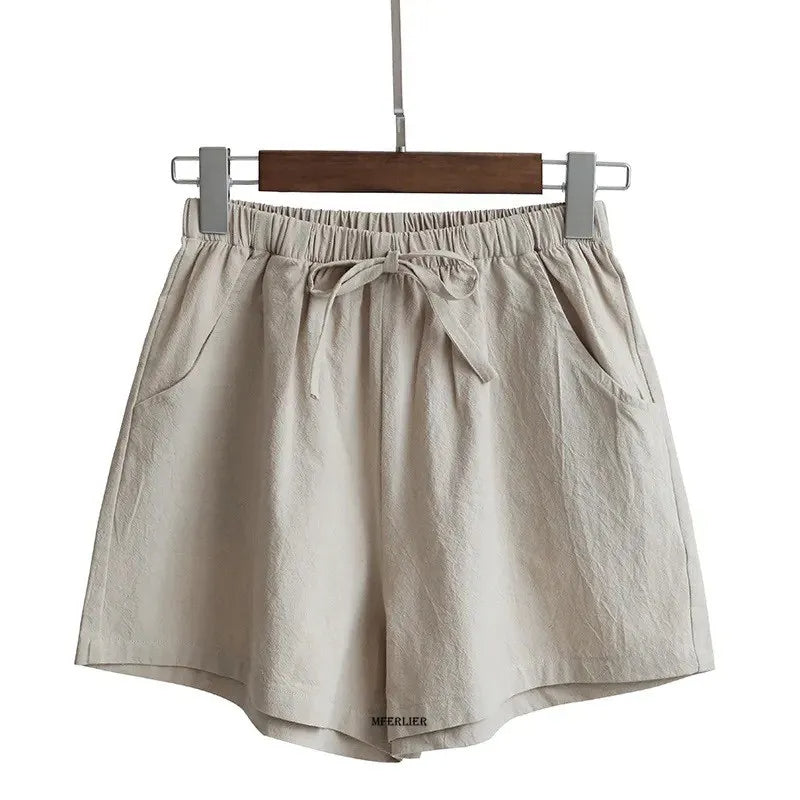 High-Waisted Linen Shorts – Plus Size & Perfect for Beach Days-Beige-2XL-State of Style