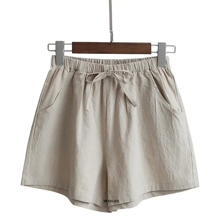 High-Waisted Linen Shorts – Plus Size & Perfect for Beach Days-Beige-2XL-State of Style
