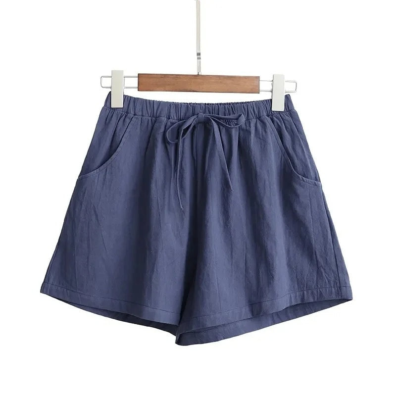 High-Waisted Linen Shorts – Plus Size & Perfect for Beach Days-Navy Blue-2XL-State of Style