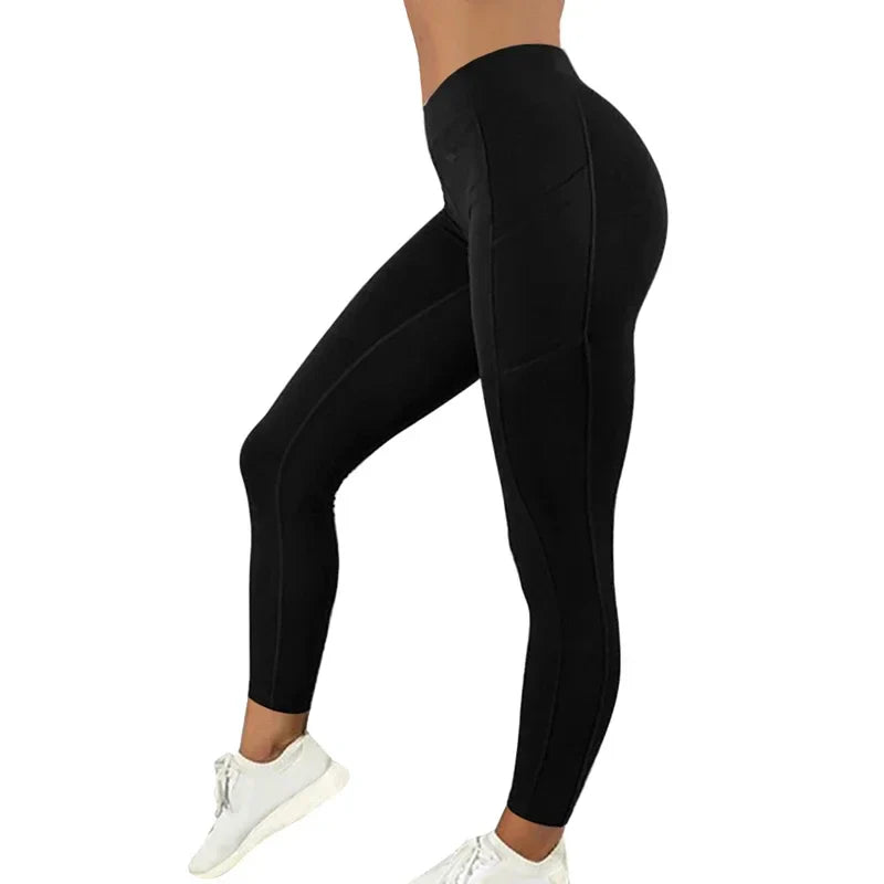 High-Waisted Plus Size Yoga Leggings with Pocket-Black-2XL-State of Style