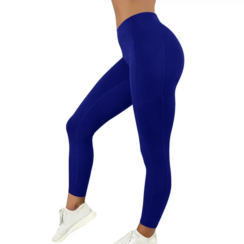 High-Waisted Plus Size Yoga Leggings with Pocket-Blue-2XL-State of Style