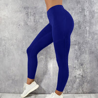 High-Waisted Plus Size Yoga Leggings with Pocket-Navy Blue-2XL-State of Style