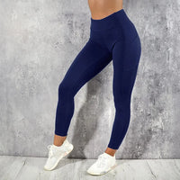 High-Waisted Plus Size Yoga Leggings with Pocket-Navy Blue-2XL-State of Style