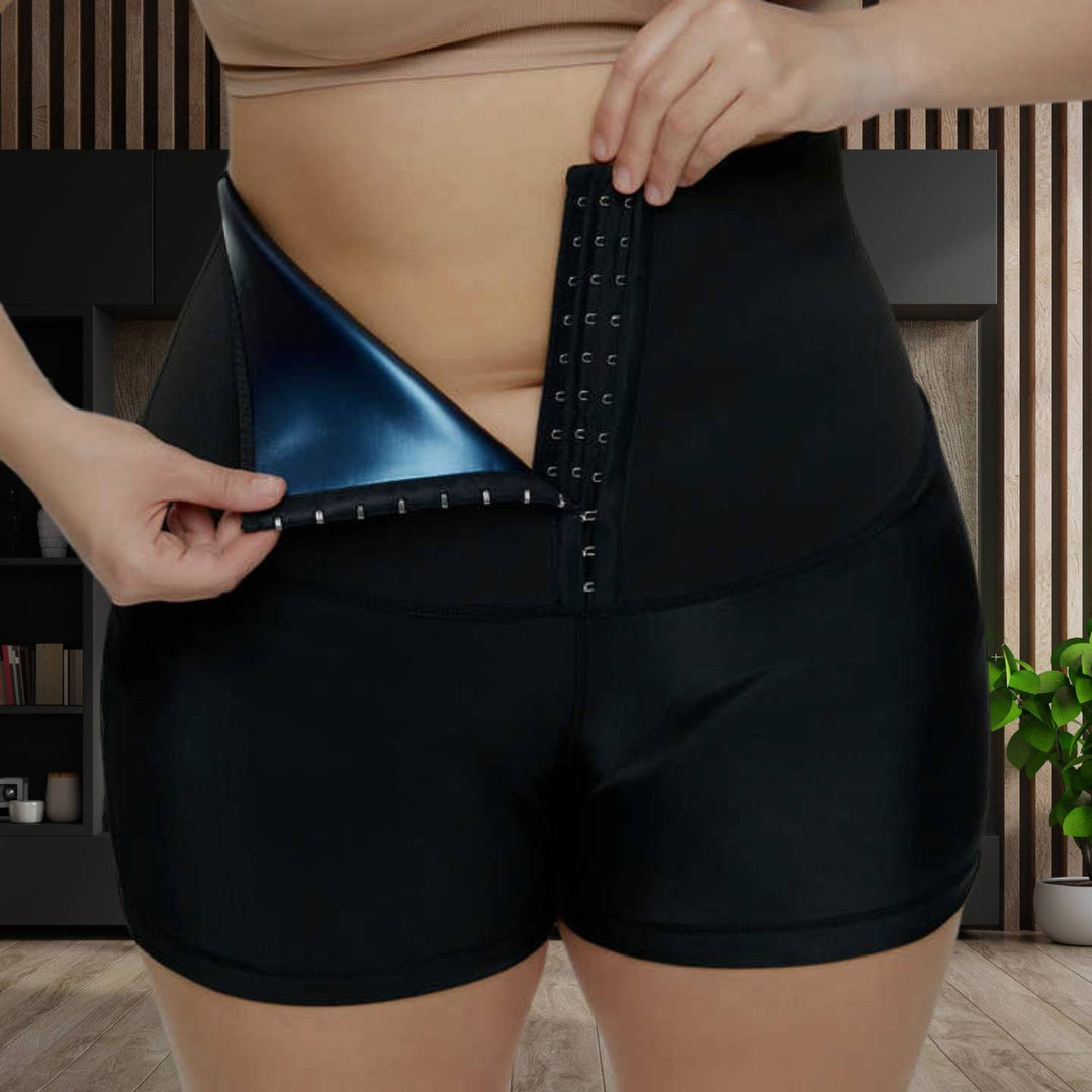 High-Waisted Sauna Sweatpants with Waist Trainer - SweatSculpt-Black/Blue-S-State of Style