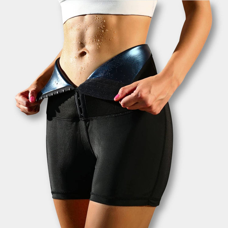 High-Waisted Sauna Sweatpants with Waist Trainer - SweatSculpt-Black/Blue-S-State of Style